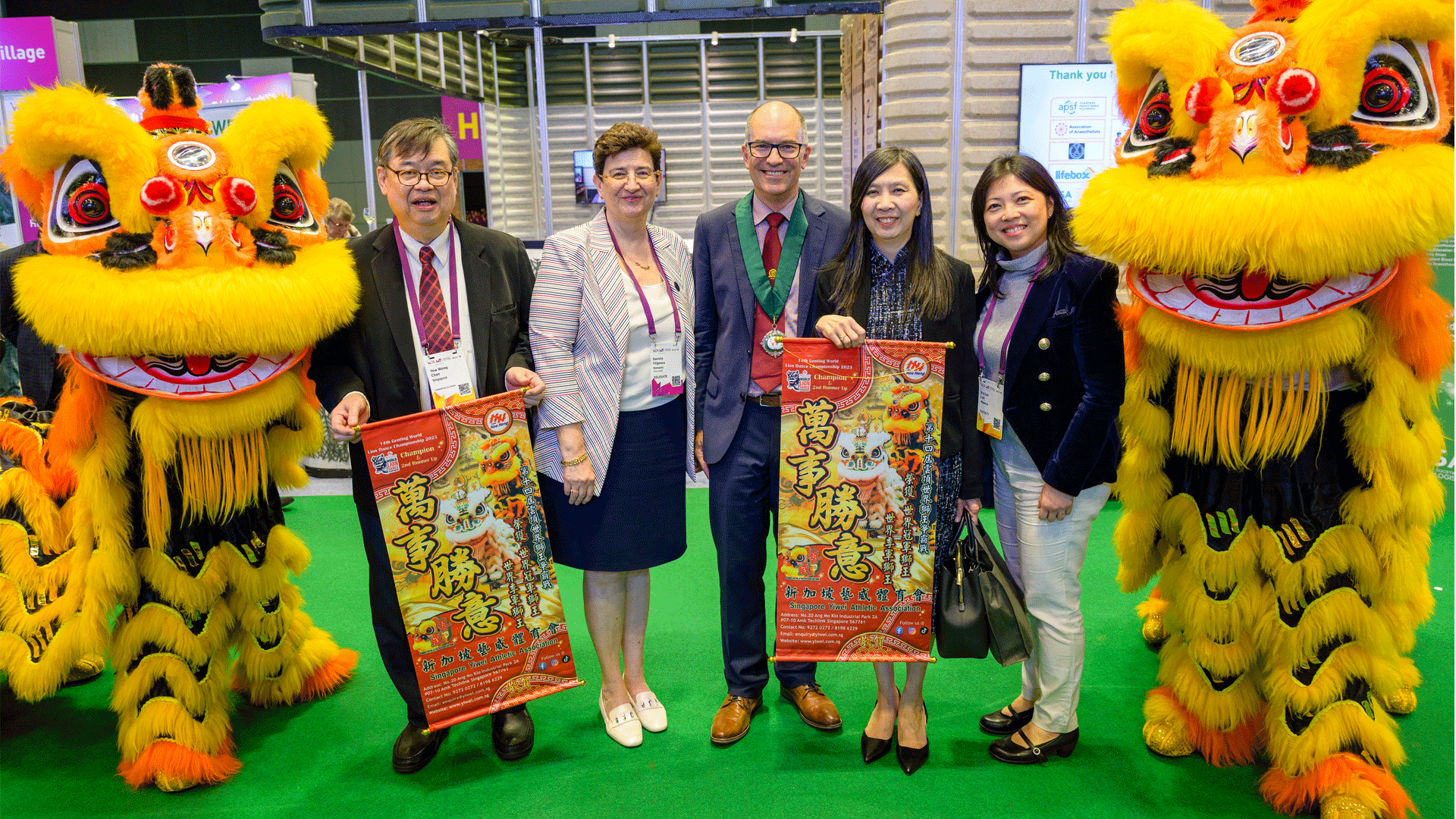 Assoc Prof Yew Weng Chan (Singapore Local Organising Committee Chair), Prof Daniela Filipescu (WFSA President), Assoc Prof Wayne Morriss (WFSA Past President), Assoc Prof Sophia Chew (SSA President), Assoc Prof Pui San Loh (Cochair of the WCA Sustainability Track) at the WCA 2024